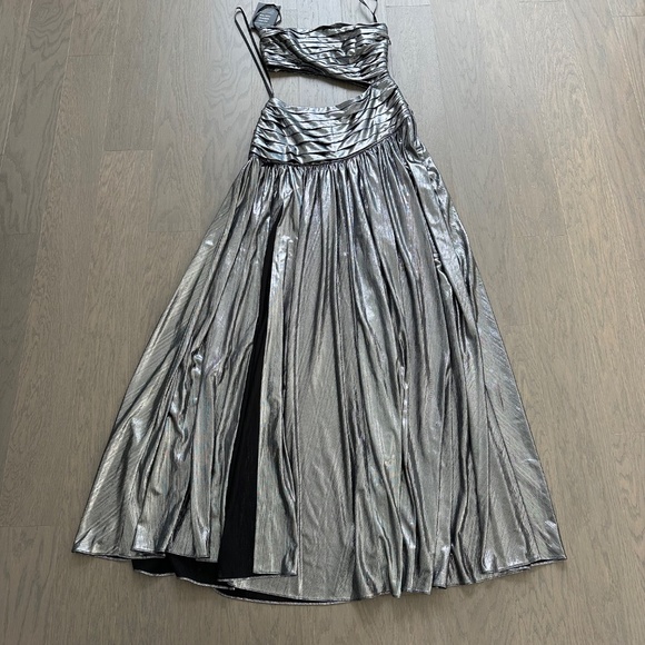 Retrofete KENNA Gunmetal Silver Metallic Lame Maxi Dress Strapless Cut Out NWT - Picture 5 of 14